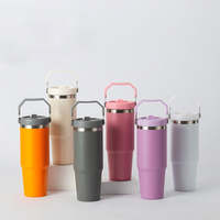 Tumbler Stainless Steel 30oz dengan Sedotan, Mug Kopi Berinsulasi Vakum Ganda untuk Rumah, Kantor, atau Mobil, Menjaga Minuman Tetap Dingin & Hangat
