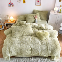 Ensemble de literie d'hiver épais et chaud, velours de lait cristal corail, drap de lit double face, housse de couette, taie d'oreiller, ensemble de literie