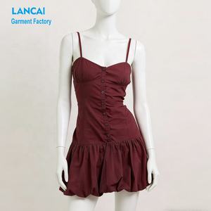 OEM/ODM Clothing Manufacturer Custom Puffball <b>Dress</b> Cotton Button Front Mini Balloon Bubble Slip <b>Dress</b> <b>for</b> Women - Product Image 1