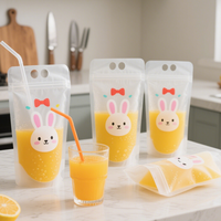 Sachet refermable en plastique PET transparent Lebei, sans BPA, de qualité alimentaire, réutilisable, pour jus, boissons liquides, avec paille pour l'emballage