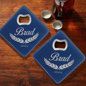 Ouvre-bouteille carré en cuir avec logo, en acier inoxydable durable, pour bar et maison, outil d'ouverture de bouteilles de bière - Product Image 3