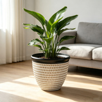 Dia. Pot de fleurs extérieur en plastique argenté antique de 37 cm, léger, durable, écologique, résistant aux intempéries