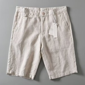 Pantaloncini Estivi da Uomo in Stile <span class=keywords><strong>Lino</strong></span> con Finitura Vintage Lavata, Design <span class=keywords><strong>Cargo</strong></span> in Tinta Unita, Casual - Product Image 1