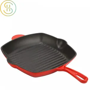 Frigideira esmalte vermelho, alta qualidade de 26cm, ferro fundido, quadrado, para churrasco, grelha, frigideira antiaderente, para casa, cozinha