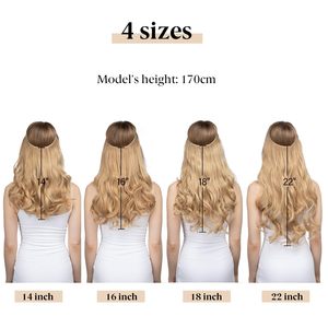 Extensions de cheveux à fil invisible 3 clips synthétiques ondulées bouclées avec bandeau transparent ajustable pour femme 18 pouces brun moyen cendré - Product Image 5
