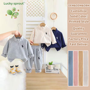 Setelan Anak Laki-laki Baju Bayi Baru Pakaian Anak Musim Semi dan Gugur Hoodie Kerah Tegak Set Dua Potong - Product Image 1