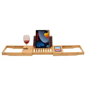 Extension de luxe support de rangement de bain plateau de salle de bain douche plateau de baignoire étagère avec support et support pour verre à vin serviette bougie