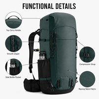 Sac à dos de voyage à chargement par le haut 40L, résistant à l'abrasion, fonctionnel, pour la randonnée, avec plaque en aluminium