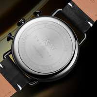 Montre chronographe pour homme I&W Carnival, bracelet en cuir de veau, boîtier en acier inoxydable, mouvement mécanique, haute qualité, résistante à l'eau