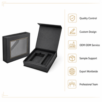 Boîte cadeau rigide Tengcai noir mat à fermeture magnétique avec fenêtre dorée et insert en mousse personnalisé pour cosmétiques, bijoux et montres (vente en gros)