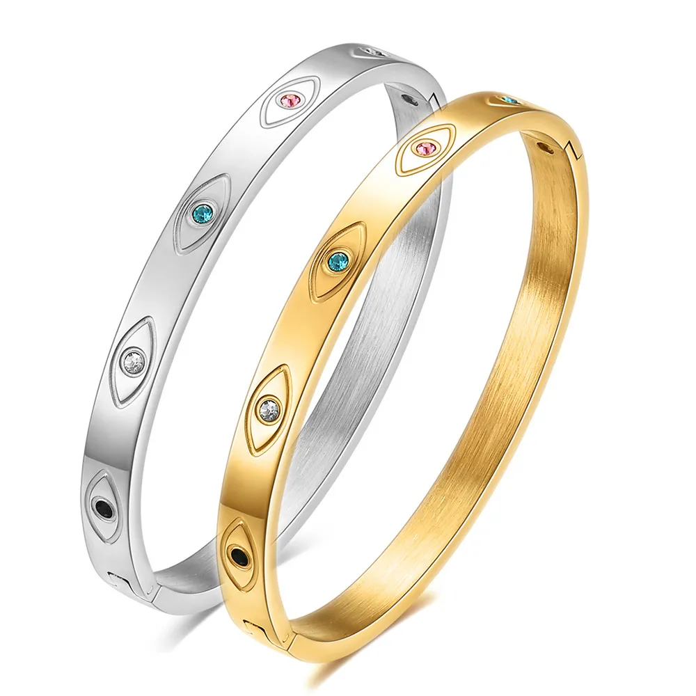2023 Groothandel Rvs Luxe Sieraden Diamant Armbanden 18K Gouden Vrouwen Armbanden Crystal Zirkonia Devil Eye Armband