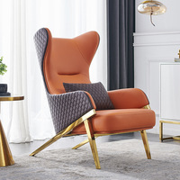 Fauteuil de relaxation ergonomique moderne en cuir avec cadre métallique, acier inoxydable, doré, idéal pour le salon, les loisirs, offre spéciale