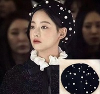 Intage-boina de lana con perlas para mujer, sombrero cálido de ballet con cuentas, elegante y liso