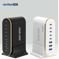 Chargeur universel TKT 140W GaN LED à 8 ports, station de charge de bureau, chargeur mural ABS, prise US, téléphone, ordinateur portable, type complet EU
