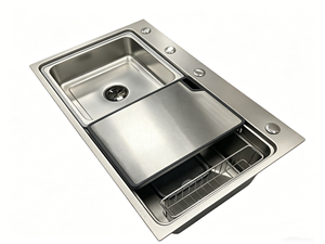Évier de cuisine fait main en acier inoxydable SUS304, finition brossée, à poser, à cuve unique, pour cuisine et bar à domicile - Product Image 2