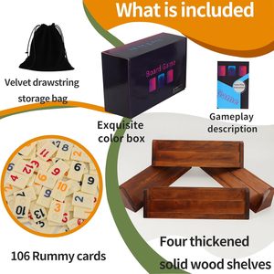 Jeu de Rummy Cube Wahartoly - Grand jeu de Rummy de luxe avec 4 grands supports en bois et 106 tuiles, édition 4 joueurs - Product Image 2