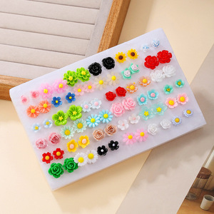Mini Cute Flower Stud <b>Earrings</b> Set 100 Pairs Colorful Rose Sunflower Design For Women Gift Zinc Alloy Steel <b>Post</b> - Product Image 2