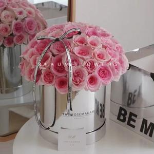 Toptan çiçek ambalaj kutusu altın gümüş yuvarlak lüks karton çiçek kutusu çiçek aranjmanı için - Product Image 4