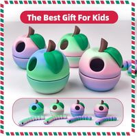 Jouet sensoriel flexible en forme de ver imprimé en 3D, amusant, avec conteneur pomme 3D, figurines d'action éducatives en plastique de dessin animé pour enfants
