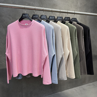 T-shirt Homme Oversize à Manches Longues en Maille Gaufrée, 280g, 65% Coton 35% Polyester, Style Streetwear Vintage, 7 Couleurs, Logo Personnalisable, Vente en Gros