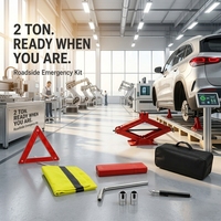 Cric ciseaux Anliqing 2 tonnes en acier rouge avec manivelle, gilet de sécurité, triangles de sécurité, pour berlines/SUV/MPV (garantie 1 an) 90 mm minimum