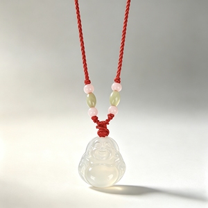 Collar con Colgante de Buda de Ágata Blanca Natural - Colgante de Ágata Genuina con Cordón Rojo Natural, Collar de Buda para Amuleto de la Suerte y Uso Diario - Product Image 5