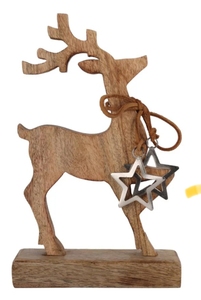 Sculpture de renne en bois faite à la main, figurine de cerf de Noël, centre de table rustique pour la décoration de la maison - Product Image 2
