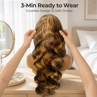 Perruque Body Wave Blond Miel P4/27 en Gros, Sans Chute, Sans Enchevêtrement, Densité 250%, Cheveux Humains Brésiliens Remy