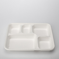 Plaques jetables à 5 compartiments compostables 100% sans PFAS Plateaux à lunch en bagasse Assiettes pour buffet scolaire