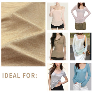 Tissu mélangé haut <span class=keywords><strong>de</strong></span> gamme 80% Lenzing Tencel 20% <span class=keywords><strong>Laine</strong></span> 100gsm, <span class=keywords><strong>jersey</strong></span> tricoté léger et respirant pour hauts transparents pour femmes - Product Image 4