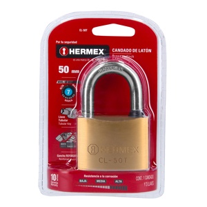 Hermex CL-50T ottone antifurto lucchetto di sicurezza alta sicurezza combinazione di cifre 50mm gancio corto tubolare chiave Blister 50mm corto - Product Image 1