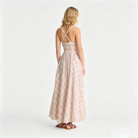 Robe longue décontractée pour femme, drapée, bustier, broderie florale rose, volants, sans manches, idéale pour les vacances – Vente en gros sur mesure Printemps-Été