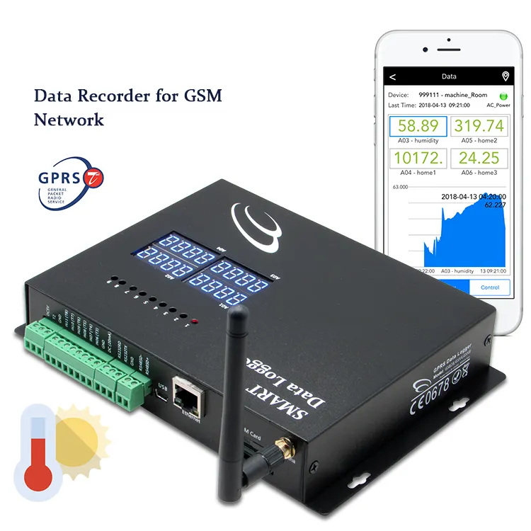 Data logger multipunto GPRS Ethernet raccolta dati e trasmissione temperatura e umidità monitor RS485 dati In