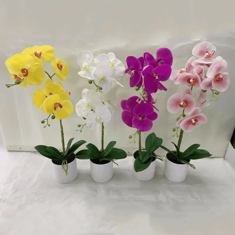 Цветочная композиция центральный столик домашние горшечные цветы искусственные домашние орхидеи белый горшок Искусственные белые орхидеи
