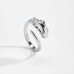 FUAMAY 2025 spigoloso elegante gioiello in ottone rame bicolore minimalista scolpito animale ispirato a delfino anello aperto elegante unico - Product Image 2