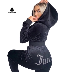 Survêtement en <span class=keywords><strong>velours</strong></span> vert à fossettes pour femmes, ensemble de survêtement vierge avec logo personnalisé, survêtement de <span class=keywords><strong>jogging</strong></span> en <span class=keywords><strong>velours</strong></span> à strass pour <span class=keywords><strong>femme</strong></span> - Product Image 3