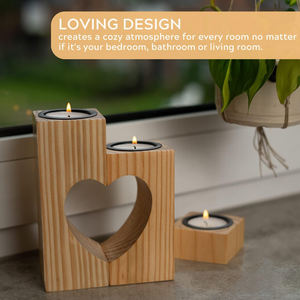 Tùy chỉnh thiết kế mộc mạc thông bằng gỗ hình trái tim nến trang trí nội thất tealight gỗ người giữ ngọn nến - Product Image 4