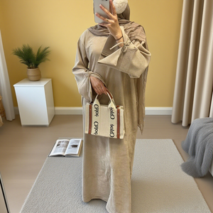 여자의 드레스 코듀로이 폐쇄 Abaya 2025 이슬람 의류 겸손한 아바야 여성 무슬림 원피스 주머니와 커프스와 Bowknots - Product Image 1