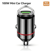 Chargeur de voiture mini en métal Astree 100W, charge rapide PD QC3.0, USB-C 12-24V, design à anneau de traction, garantie 3 ans, allume-cigare de voiture