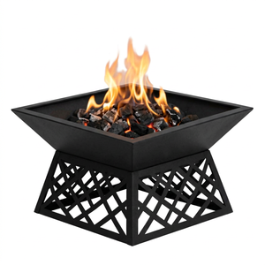 Brasero moderne en métal pour extérieur, chauffage au bois, autoportant, design carré noir thermolaqué - Product Image 1