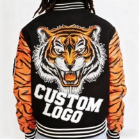 Veste bomber XJYD Hip Hop à col montant, logo personnalisé, motif tigre tendance, broderie chenille, imperméable et respirante