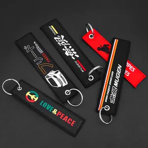 Custom Logo Fabric Keyring Airplane Keychain Tags Flight Crew Double Sided Woven Key Chain Embroidery Label Key Jet Tag Keychain