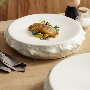 Assiette en céramique à affichage plat 12/14 pouces vaisselle d'hôtel porcelaine blanche grande assiette affichage de gâteau panneau de support haut - Product Image 2