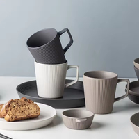 Offre Spéciale – Tasse à Café en Céramique Nordique Simple et Écologique, Grande Capacité 500 ml, Motif Rayures, Compatible Lave-Vaisselle et Micro-ondes, Réutilisable, Multi-usages