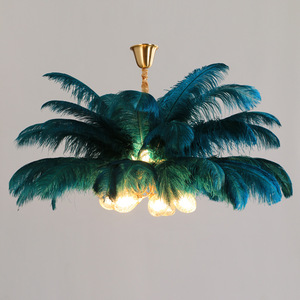 Soffici piume marrone luci a sospensione 120cm Art piume di struzzo lampadario soggiorno camera da letto decorazione per la casa lampada da <span class=keywords><strong>soffitto</strong></span> - Product Image 2