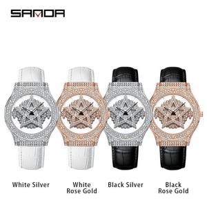 นาฬิกาคู่ควอตซ์มินิมอล Sanda 7056 รุ่นขายดี ประดับเพชร หน้าปัดลายท้องฟ้าหมุนได้ สำหรับผู้ชายและผู้หญิง - Product Image 2