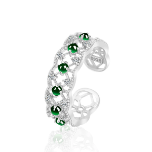 Natural genuine A-grade jade <b>black</b> jade jade lace hollowed-out <b>ring</b>, S925 silver inlay, women's handpiece, adjustable - Product Image 3
