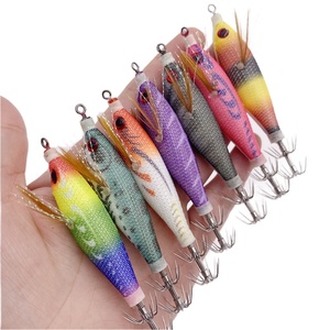 Señuelos de pesca flotantes de calamar Sutte de 80mm, cebos luminosos de camarones de madera, anzuelos de tela de calamar, camarones <span class=keywords><strong>EGI</strong></span> brillantes - Product Image 1