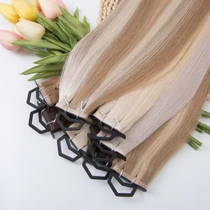 Vente en gros de vrais cheveux de beauté d'usine cheveux russes doublement étirés trame plate doublement étirés cheveux humains vierges 100%