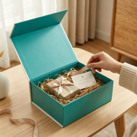 Boîte cadeau pliante turquoise personnalisée, boîte d'emballage en papier rigide pliable à fermeture magnétique, gain de place, pour vêtements, cosmétiques, bijoux